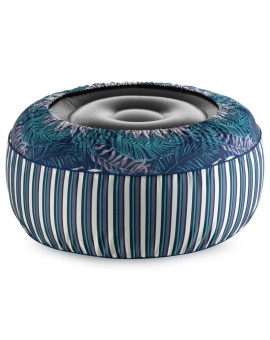 Pufa dmuchana ogrodowa 53x23 cm z wodoodpornej tkaniny granatowo, turkusowa z motywem botanicznym GARDEN Eurofirany | Time- 2