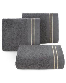 Ręcznik do rąk 30x50 cm bawełniany kolor stalowy z haftowanymi paseczkami 500 g/m2 OLIVIA