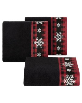 Ręcznik kąpielowy świąteczny 70x140 cm bawełniany kolor czarny z żakardową bordiurą w śnieżynki 480 g/m2 RUDOLF