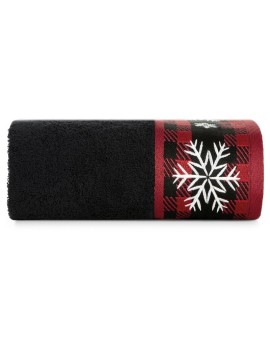 Ręcznik kąpielowy świąteczny 70x140 cm bawełniany kolor czarny z żakardową bordiurą w śnieżynki 480 g/m2 RUDOLF Eurofirany | Tim
