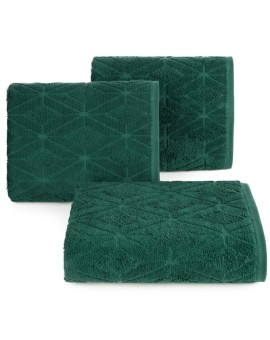 Ręcznik kąpielowy 50x90 cm bawełniany kolor ciemnozielony zdobiony geometrycznym wzorem 500 g/m2 SENDI