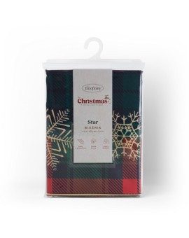 Bieżnik na stół zielono, czerwony 40x140 cm STAR z motywem kraty i śnieżynek Eurofirany | Time- 2