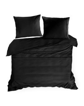 Pościel 220x200 cm z bawełny, makosatyny kolor czarny z ozdobną kantą i haftem kolekcja MINGE ELEGANTE Eurofirany | Time- 2