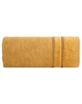 Ręcznik kąpielowy 70x140 cm bawełniany kolor musztardowy z kontrastującymi paseczkami 500 g/m2 SIBEL