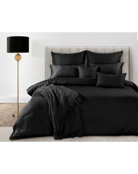 Pościel 140x200 cm z bawełny, makosatyny kolor czarny z ozdobną kantą i haftem kolekcja MINGE ELEGANTE