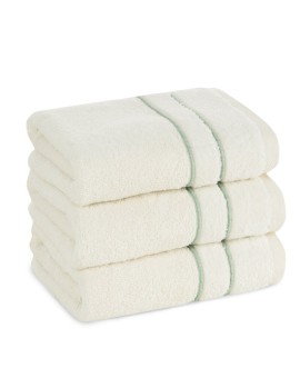 Ręcznik kąpielowy 50x90 cm bawełniany kolor kremowy z kontrastującymi paseczkami 500 g/m2 SIBEL