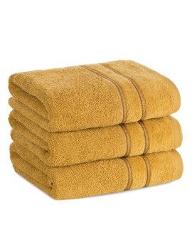 Ręcznik kąpielowy 50x90 cm bawełniany kolor musztardowy z kontrastującymi paseczkami 500 g/m2 SIBEL