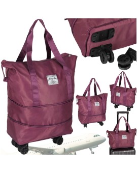Torba podróżna na kółkach składana turystyczna pojemna 3 rozmiary fioletowa