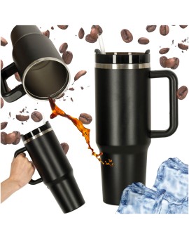 Kubek termiczny ze słomką i uchwytem termos 1200ml czarny