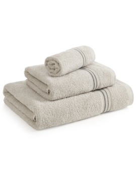 Ręcznik kąpielowy 70x140 cm bawełniany kolor beżowy w kontrastujące pasy 500 g/m2 TRIS