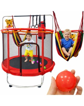 Trampolina dla dzieci ogrodowa siatka piłki koszykówka 155cm czerwona