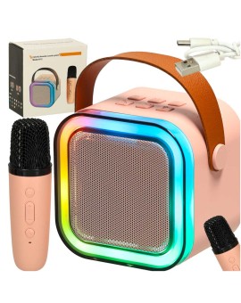 Zestaw do karaoke głośnik Bluetooth mikrofon USB LED różowy