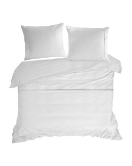Pościel 140x200 cm z bawełny, makosatyny kolor biały z ozdobną kantą i haftem kolekcja MINGE ELEGANTE Eurofirany | Time- 2