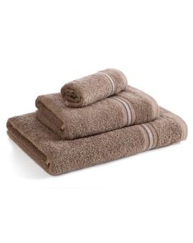 Ręcznik kąpielowy 50x90 cm bawełniany kolor ciemnobeżowy w kontrastujące pasy 500 g/m2 TRIS