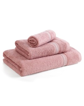 Ręcznik kąpielowy 50x90 cm bawełniany kolor pudrowy w kontrastujące pasy 500 g/m2 TRIS