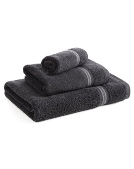 Ręcznik do rąk 30x50 cm bawełniany kolor czarny z bordiurą w kontrastujące pasy 500 g/m2 TRIS