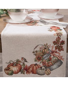 Bieżnik na stół naturalno, pomarańczowy 45x140 cm gobelinowy zdobiony motywem dyń