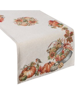 Bieżnik na stół naturalno, pomarańczowy 45x140 cm gobelinowy zdobiony motywem dyń Eurofirany | Time- 2