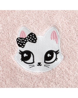 Ręcznik kąpielowy dziecięcy 70x140 cm bawełniany kolor różowy z aplikacją uroczego kotka 450 g/m2 BABY 72 Eurofirany | Time- 2