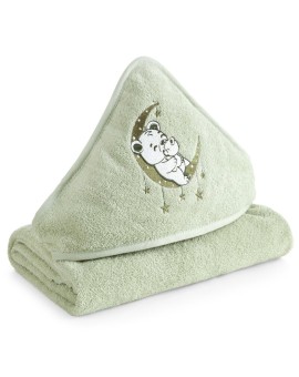 Ręcznik kąpielowy 100x100 cm bawełniany kolor miętowy z kapturem i aplikacją misia 450 g/m2 BABY 74