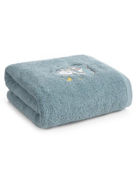 Ręcznik kąpielowy dziecięcy 70x140 cm bawełniany kolor niebieski z aplikacją misia 450 g/m2 BABY 75