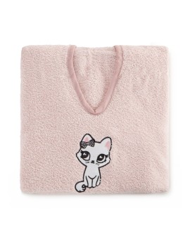 Ponczo kąpielowe dziecięce 60x120 cm bawełniane kolor różowy z aplikacją kotka 310 g/m2 BABY 72 Eurofirany Eurofirany | Time- 2