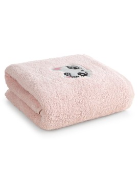Ręcznik kąpielowy dziecięcy 50x90 cm bawełniany kolor różowy z aplikacją uroczego kotka 450 g/m2 BABY 72