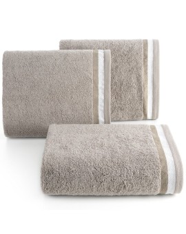 Ręcznik kąpielowy 50x90 cm bawełniany kolor beżowy z bordiurą w pasy 550 g/m2 NIKO