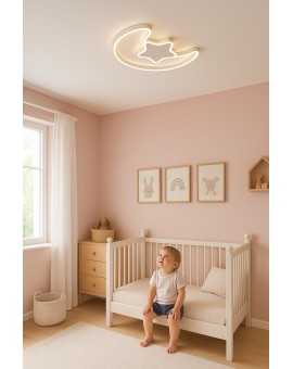 Lampa LED sufitowa plafon do pokoju dziecięcego ściemniana + pilot księżyc biała