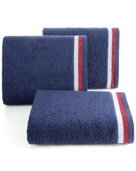 Ręcznik kąpielowy 50x90 cm bawełniany kolor granatowy z bordiurą w pasy 550 g/m2 NIKO