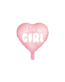Balon foliowy "It's a girl" na baby shower serce różowe 48cm