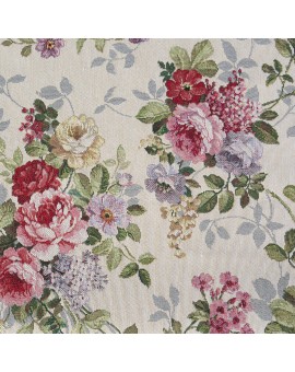 Bieżnik na stół 45x140 cm naturalno, różowy gobelinowy zdobiony motywem kwiatów