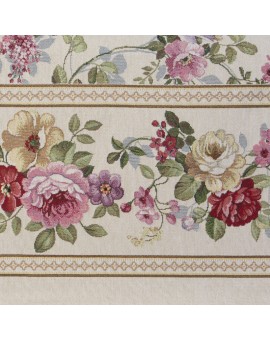 Bieżnik na stół 45x140 cm naturalno, różowy gobelinowy zdobiony motywem kwiatów Eurofirany | Time- 2