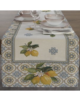 Bieżnik na stół naturalno, żółty 45x140 cm gobelinowy z nadrukiem letnich cytryn