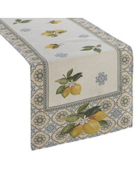 Bieżnik na stół naturalno, żółty 45x140 cm gobelinowy z nadrukiem letnich cytryn Eurofirany | Time- 2