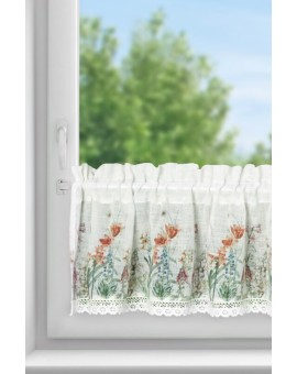 Zazdrostka biało, fioletowa z etaminy zdobiona nadrukiem letnich kwiatów 30x150 cm NEMEZJA