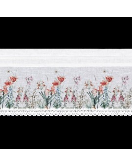 Zazdrostka biało, fioletowa z etaminy zdobiona nadrukiem letnich kwiatów 30x150 cm NEMEZJA Eurofirany | Time- 2