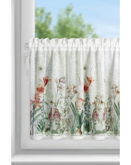 Zazdrostka biało, fioletowa z etaminy zdobiona nadrukiem letnich kwiatów 60x150 cm NEMEZJA