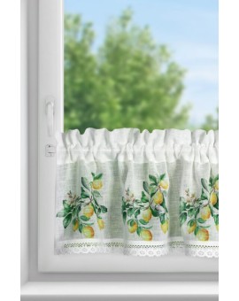 Zazdrostka biało, zielona z etaminy zdobiona nadrukiem cytryn 30x150 cm tunel CLOE