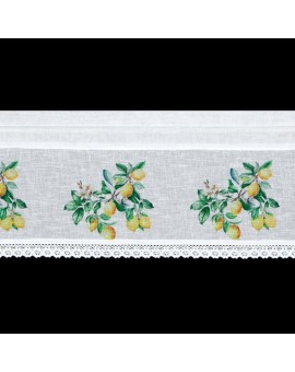 Zazdrostka biało, zielona z etaminy zdobiona nadrukiem cytryn 30x150 cm tunel CLOE Eurofirany | Time- 2