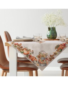 Obrus naturalno, pomarańczowy 140x180 cm gobelinowy zdobiony motywem dyń