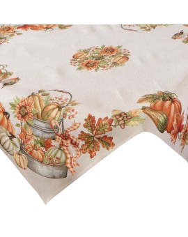 Obrus naturalno, pomarańczowy 140x180 cm gobelinowy zdobiony motywem dyń Eurofirany | Time- 2