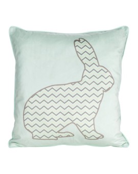 Poszewka na poduszkę 45x45 cm z weluru miętowo, beżowa zdobiona nadrukiem zajączka WIOSNA 6
