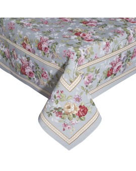 Obrus popielato, czerwony 140x180 cm gobelinowy zdobiony motywem kwiatów Eurofirany | Time- 2