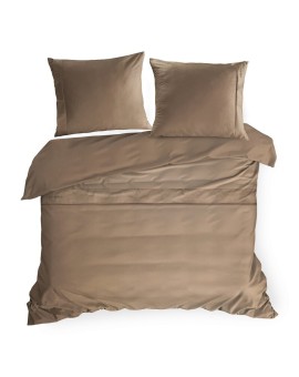 Pościel 140x200 cm z bawełny, makosatyny kolor jasnobrązowy z ozdobną kantą i haftem kolekcja MINGE ELEGANTE Eurofirany | Time- 