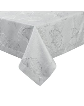 Obrus szary 145x350 cm DIANA zdobiony żakardowym wzorem liści miłorzębu i ozdobna kantą Eurofirany | Time- 2