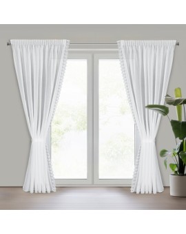 Komplet 2 szt. firan białych zdobionych na brzegach subtelną koronką  140x270 cm taśma SUZAN Eurofirany | Time- 2