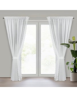 Komplet 2 szt. firan białych z ozdobną ażurową aplikacją 140x270 cm taśma KAJA Eurofirany | Time- 2