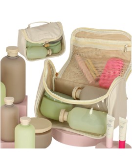 Kosmetyczka kuferek organizer podróżna damska męska pojemna na wakacje beżowa