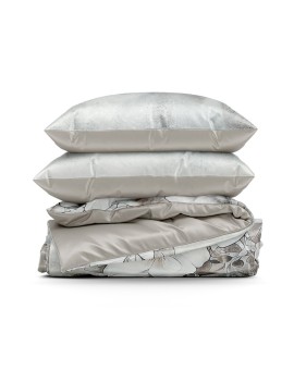 Pościel 160x200 cm z makosatyny bawełnianej kolor szarobeżowy, beżowy z wzorem designerskim DAISY Eva Minge Eurofirany | Time- 2